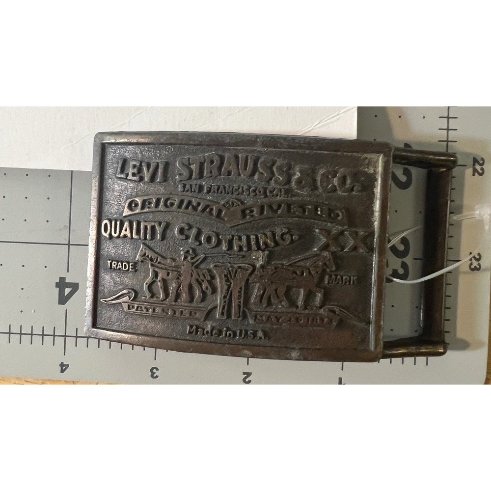 Vintage‎ Levi Strauss & Co Belt Buckle Two Horse Logo Made in USA Brass